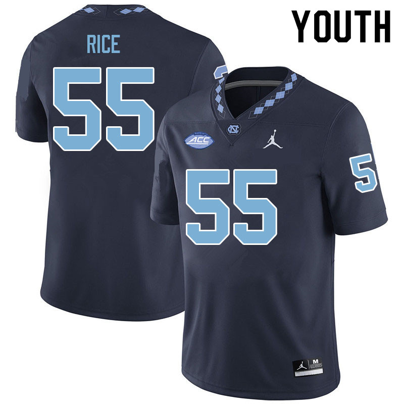 Youth #55 Zach Rice North Carolina Tar Heels College Football Jerseys Sale-Navy